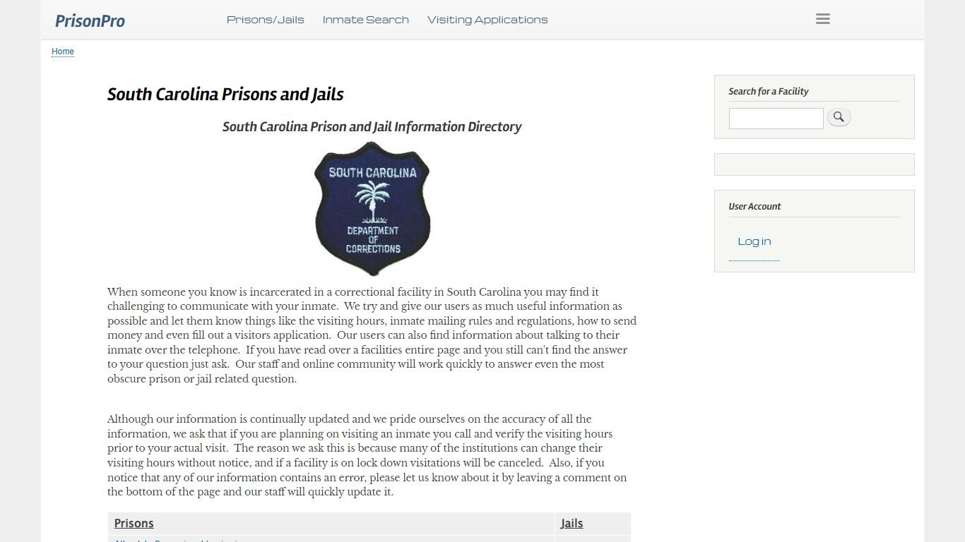 South Carolina Prisons and Jails | PrisonPro