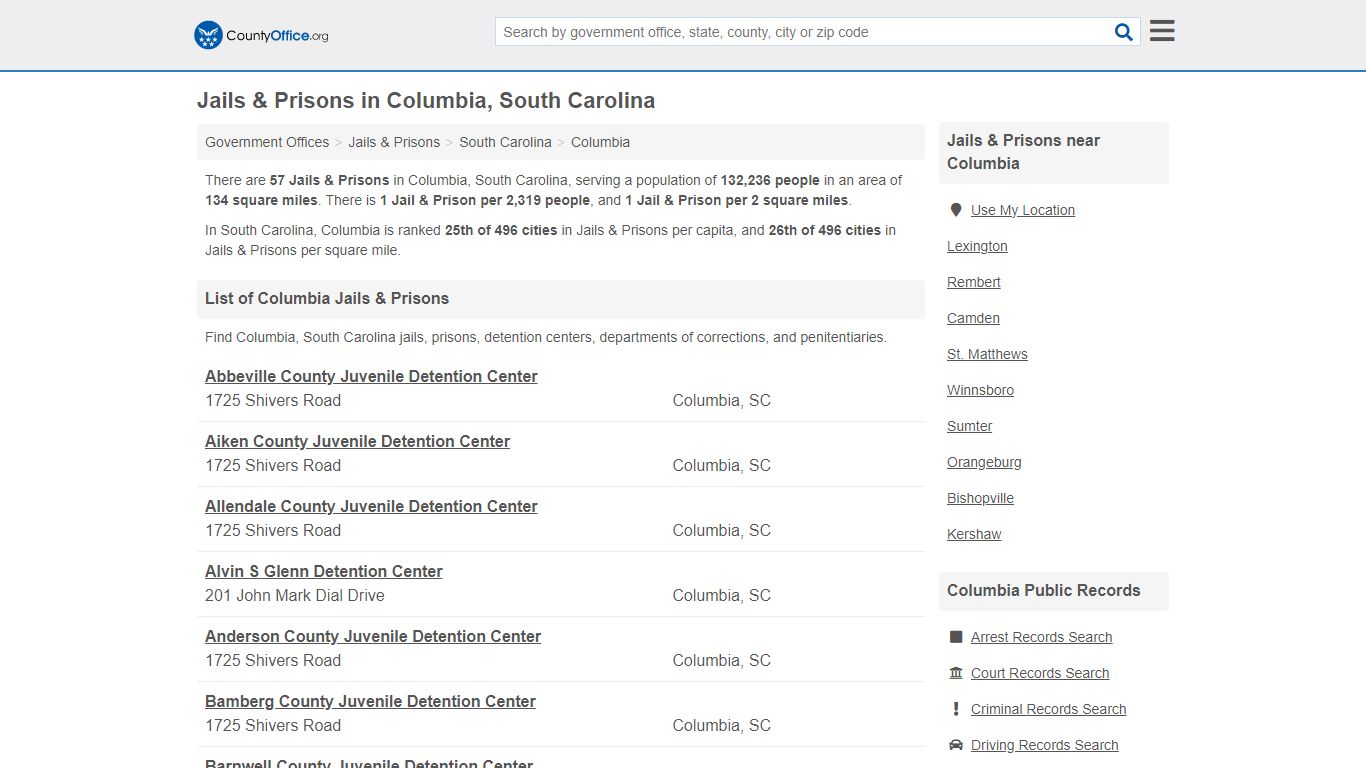 Jails & Prisons - Columbia, SC (Inmate Rosters & Records) - County Office